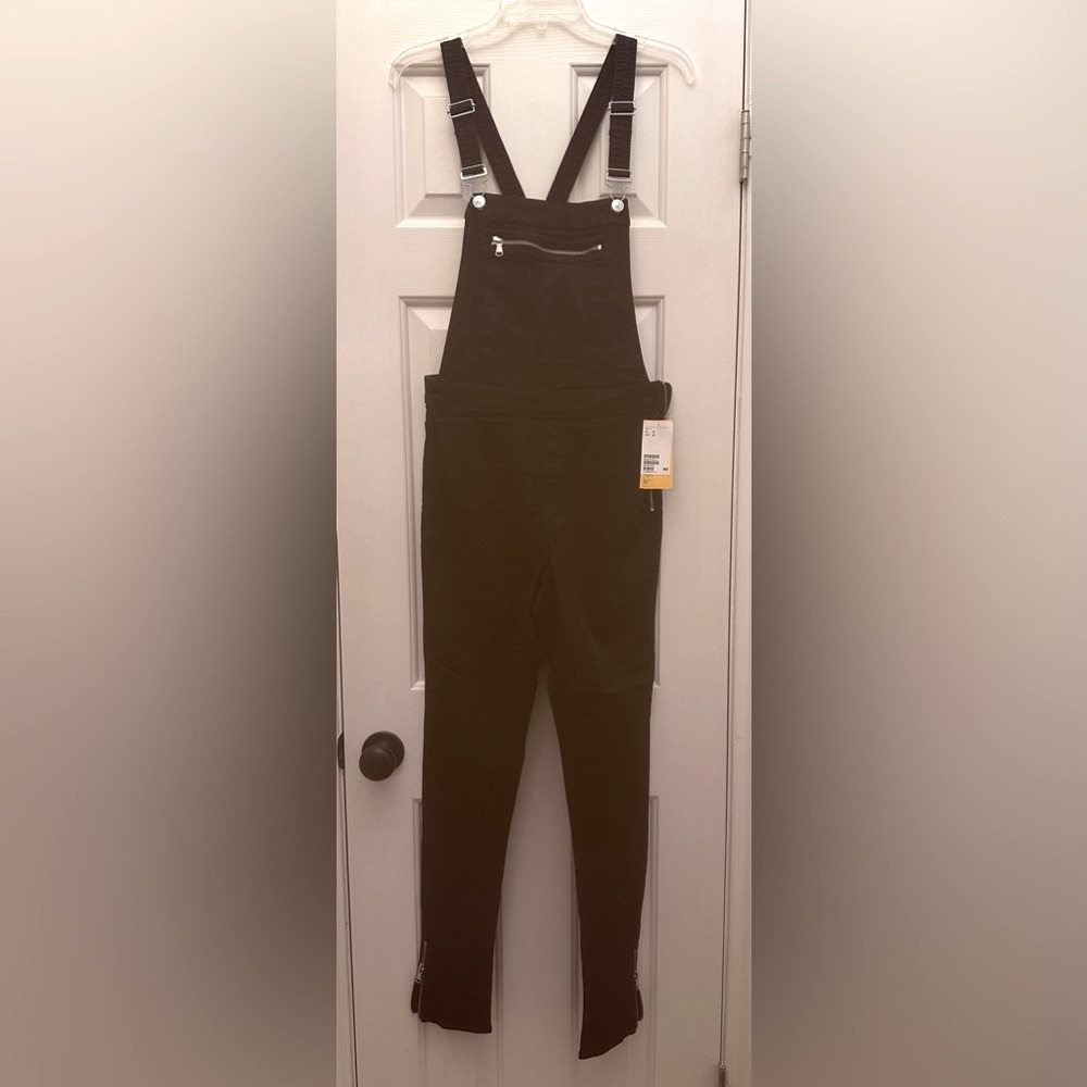 H&M NWT Dark Black Size 12 Overalls with Silver Zippers.